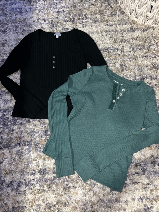 American Eagle Outfitters Sweaters - American Eagle Ribbed Henley Sweaters - Black(s) & Green(xs)